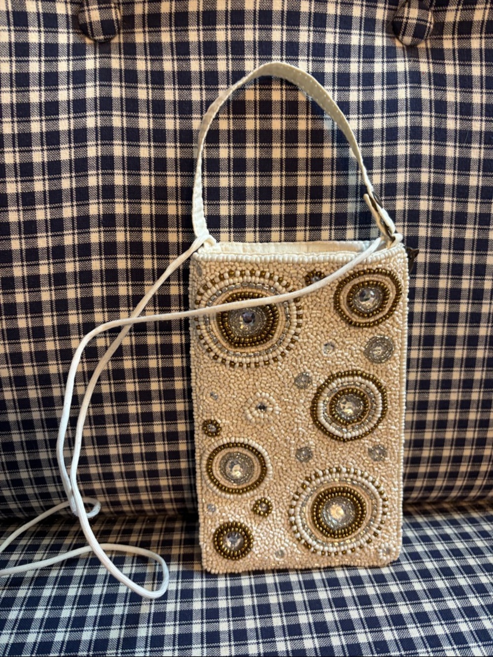 Bamboo trading company  Cream Mini Crossbody Bag with Metallic Accents